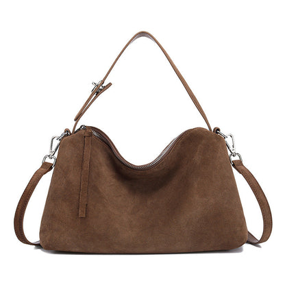 Sac cabas bandoulière en cuir suédé véritable