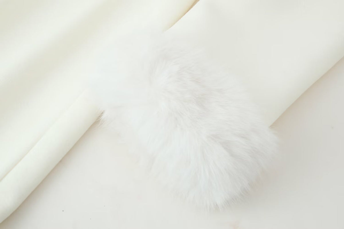 Manteau long chaud uni - col fourrure