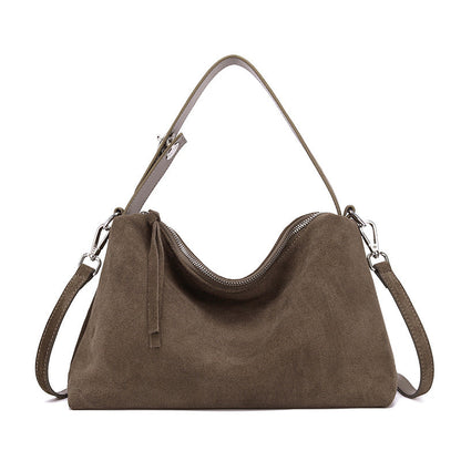 Sac cabas bandoulière en cuir suédé véritable