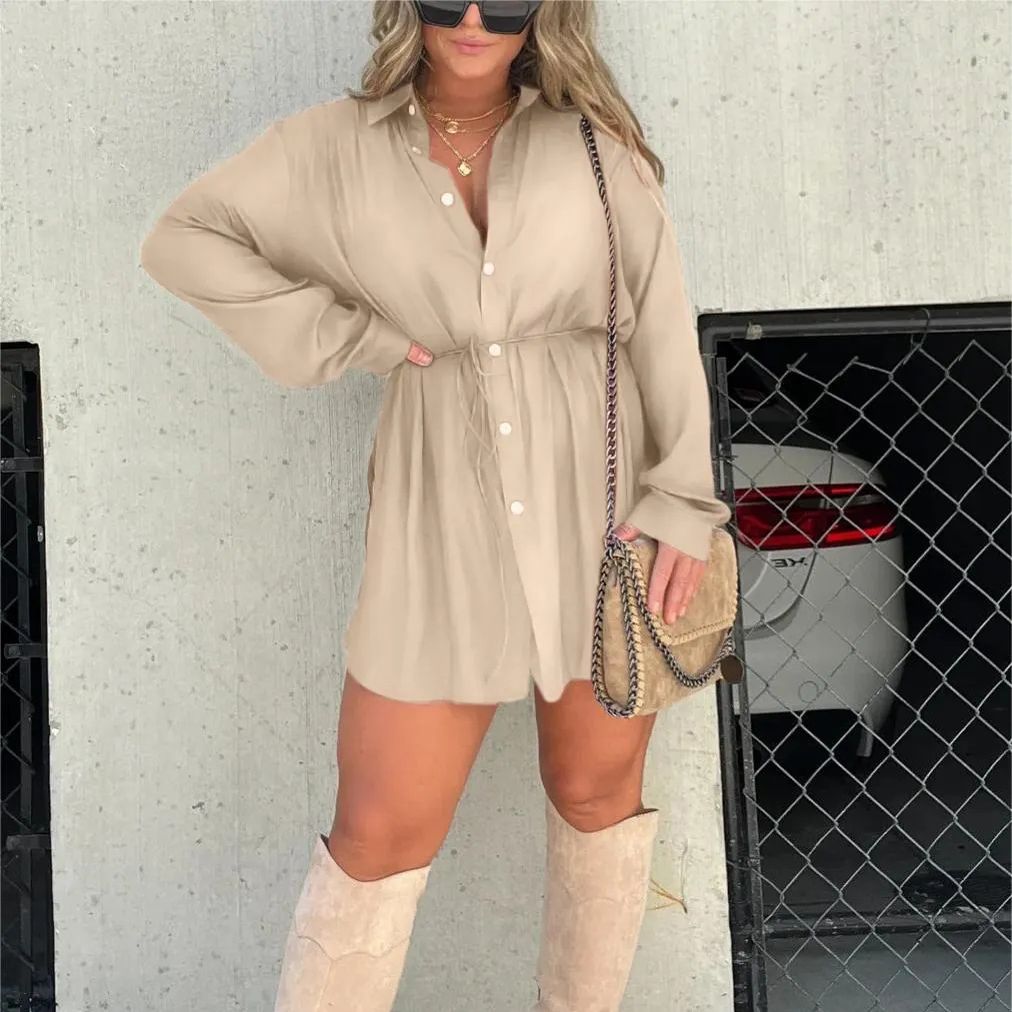 Chemise longue boutonnée ceinturée