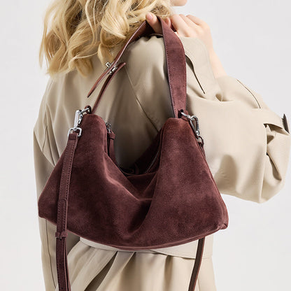 Sac cabas bandoulière en cuir suédé véritable
