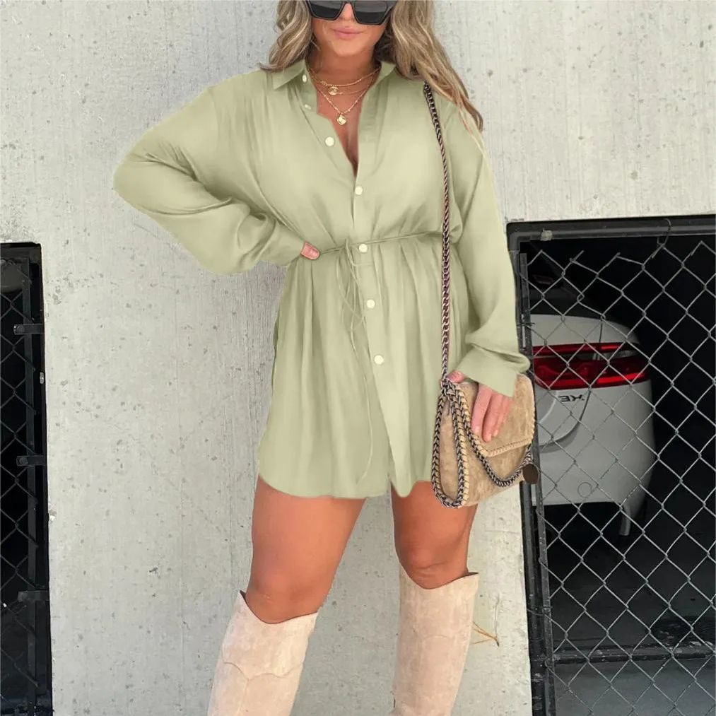 Chemise longue boutonnée ceinturée