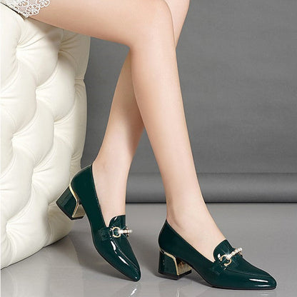 Chaussures en Cuir Souple à Talons Épais