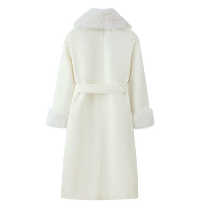 Manteau long chaud uni - col fourrure