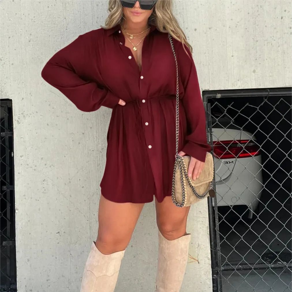 Chemise longue boutonnée ceinturée