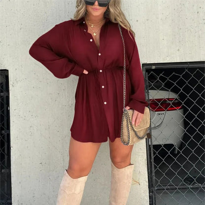 Chemise longue boutonnée ceinturée