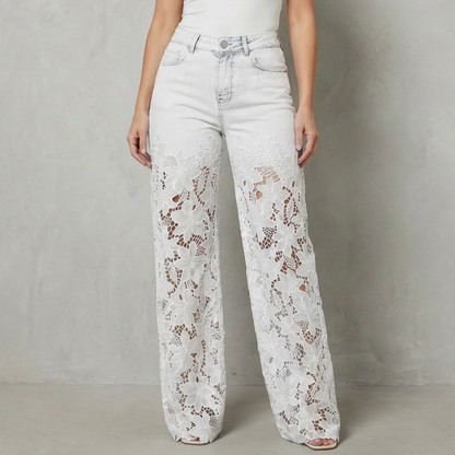 Pantalon Jean Broderie Florale