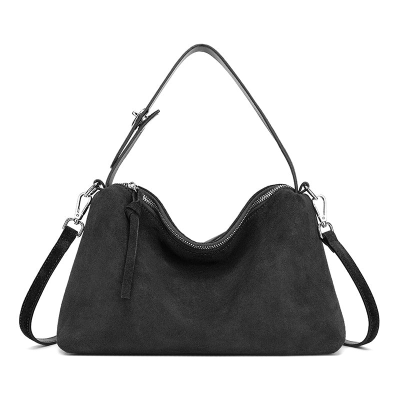 Sac cabas bandoulière en cuir suédé véritable