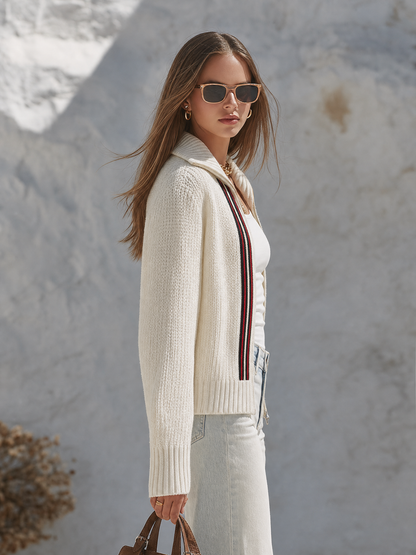 Virela – Veste en tricot à patte de boutonnage rayée