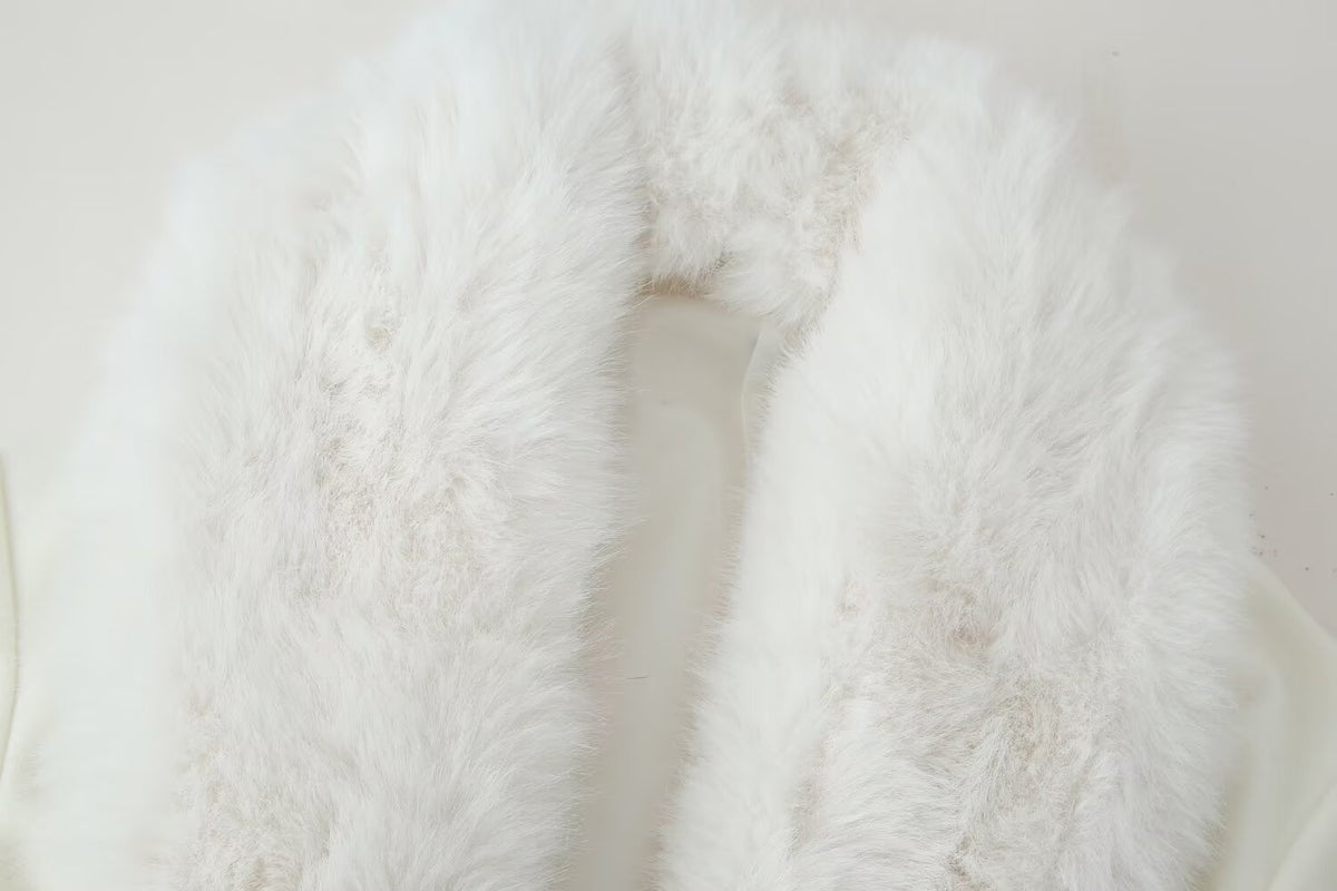 Manteau long chaud uni - col fourrure