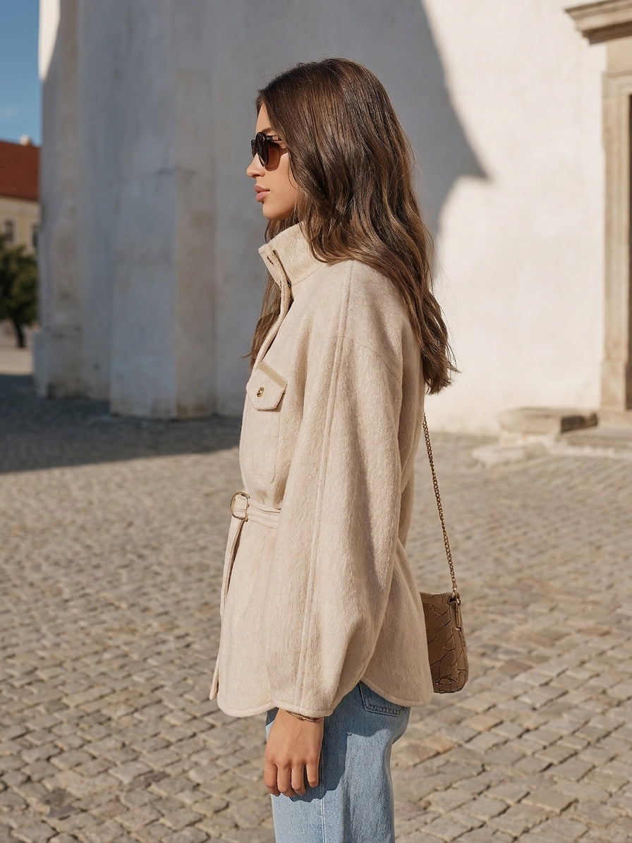 Ivenna – Veste à col montant en laine mélangée