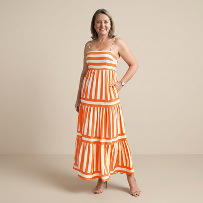 Robe Longue Rayée Femme à Bretelles