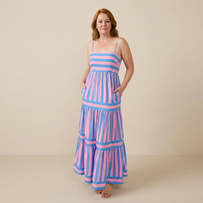 Robe Longue Rayée Femme à Bretelles